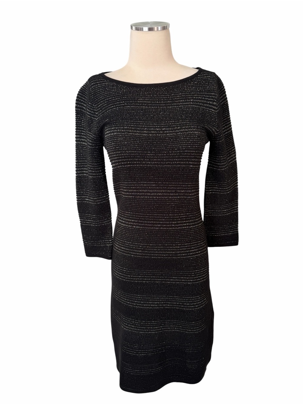 black and gold calvin klein dress Silver Metallic Knit Midi Sheath Sz S Womens dresses